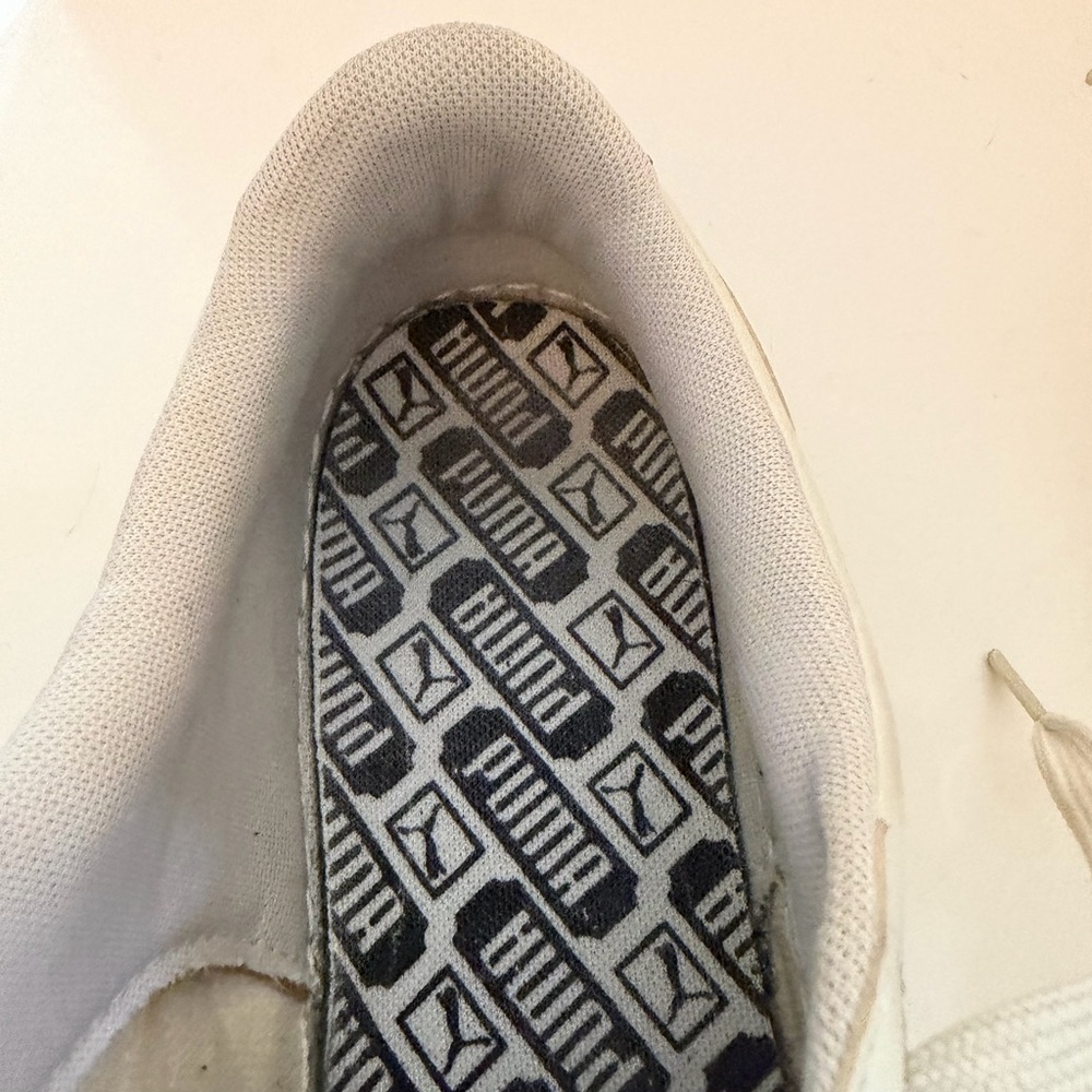 Puma White Leather Sneakers with BlackPatent Leather Toe Men’s 12 - Picture 12 of 14